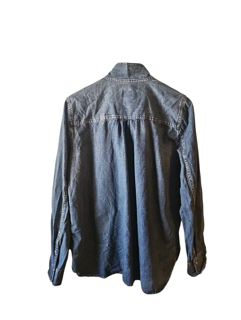 J. Crew Denim Classic-fit chambray bow shirt Sz Large Cotton Blue WT304